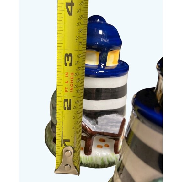 Hand-Painted Ceramic Lighthouse Salt & Pepper Shakers Coastal Kitchen Decor - Picture 5 of 10